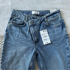 Zara Z1975 Straight High Rise Cross Waist Jeans